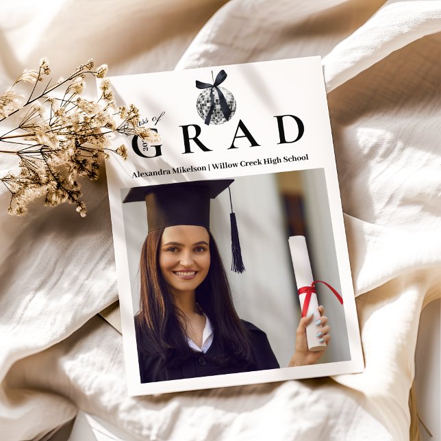 Faire-part Photo Black Bow Disco Ball Party de graduation (Créateur téléchargé)