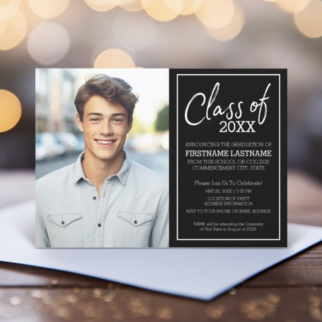 Faire-part photo Black & White tendance (Graduation Announcement and Party Invite)