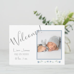 Faire-part Photo Bleue Personnalisée Baby Boy Bienvenue Naiss