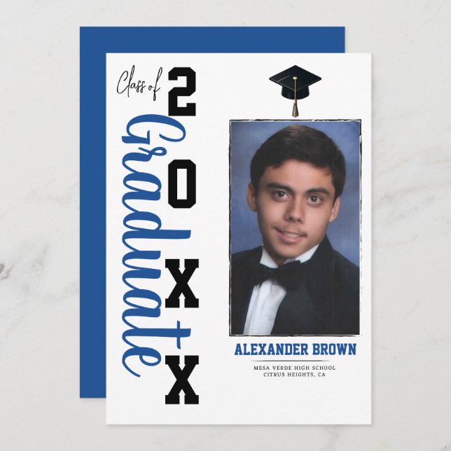 Faire-part photo Blue & Black Graduation (Devant / Derrière)