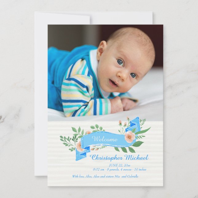 Faire-part photo Blue Ribbon (Devant)