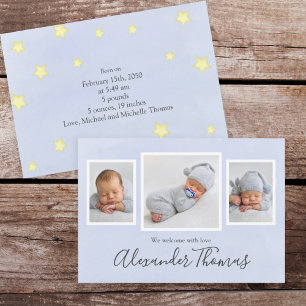 Faire-part Photo Collage Cute Simple Whimsical Stars Newborn