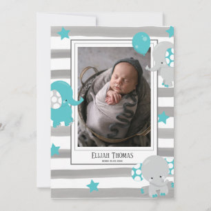 Faire-part Photo Collage Elephant Grey Watercolor Stripe Baby