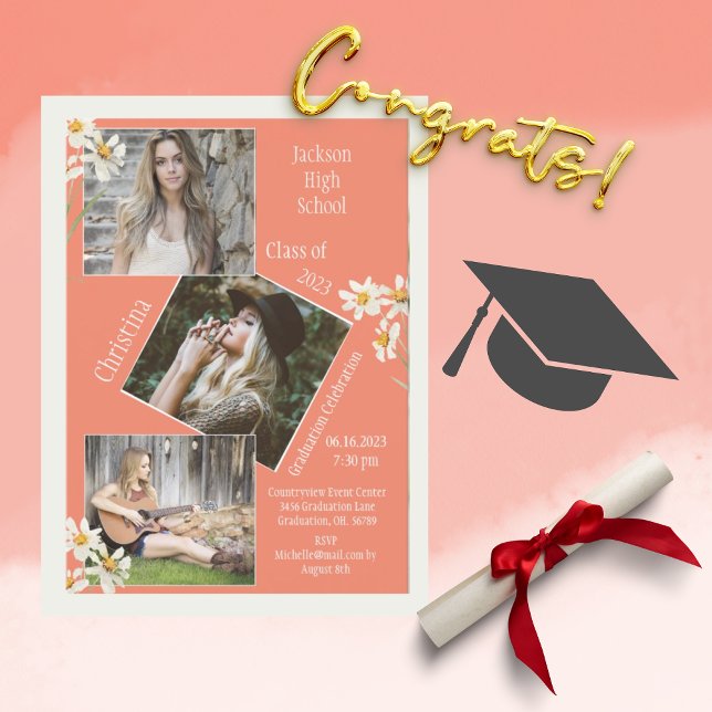 Faire-part Photo Collage personnalisé 4 images orange (Créateur téléchargé)