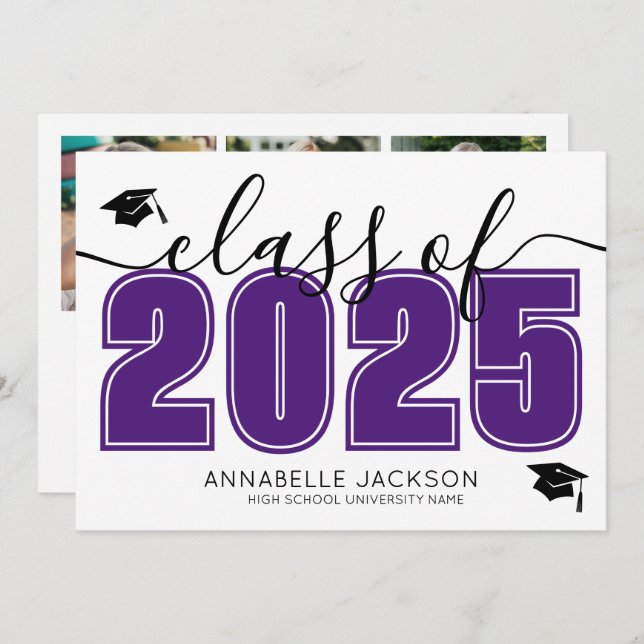Faire-part Photo Collage Purple Graduation (Devant / Derrière)