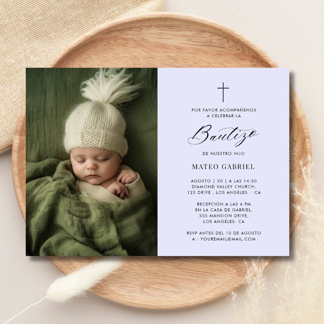 Faire-part photo de baptême mexicain lavande (Créateur téléchargé)