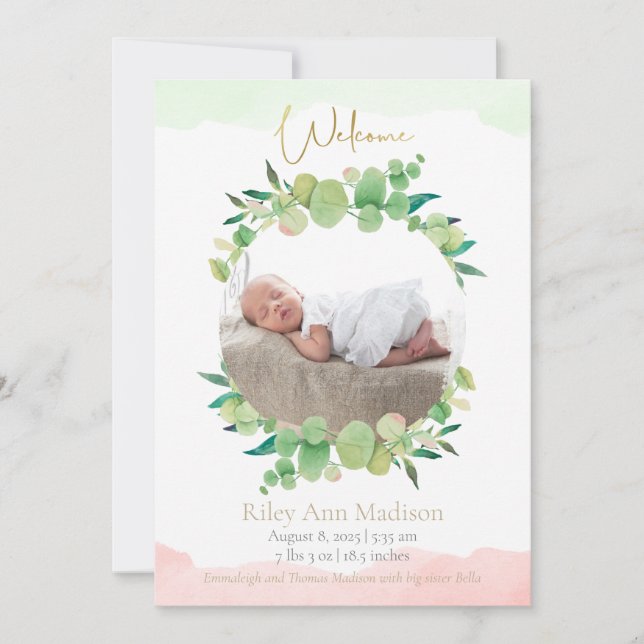 Faire-part Photo de bébé Eucalyptus Naissance Moderne (Devant)