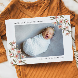 Faire-part Photo de bébé fille Fleurs sauvages roses Naissanc