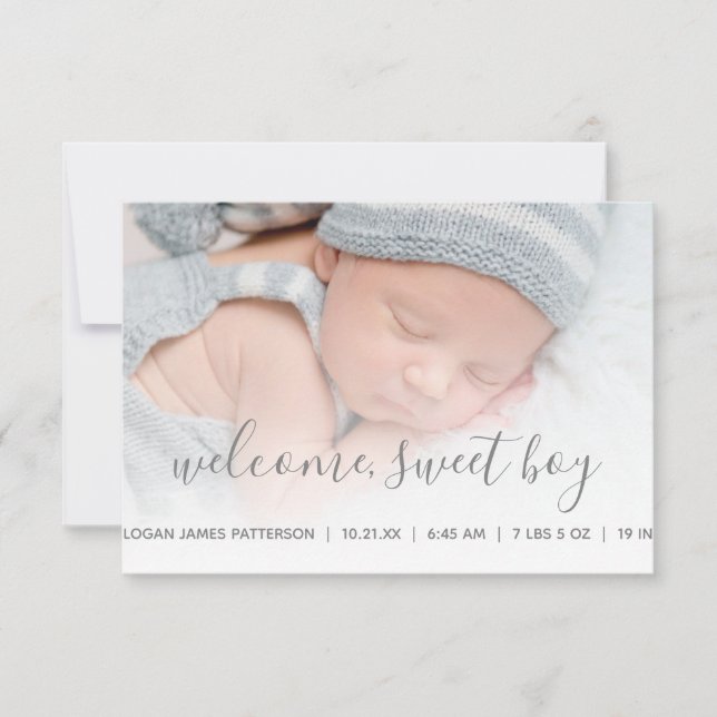 Faire-part Photo de bébé garçon gris Quatrefoil Naissance (Devant)