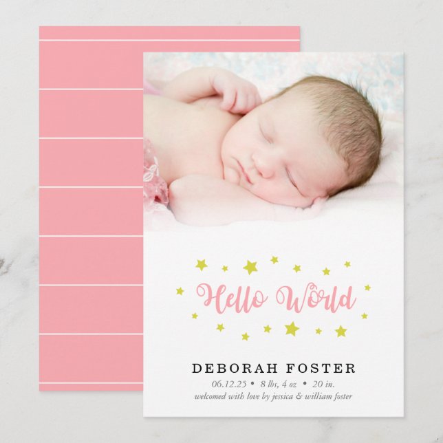 Faire-part Photo de bébé Hello World Birth (Devant / Derrière)