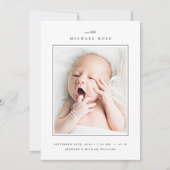 Faire-part PHOTO DE BÉBÉ | Moderne photo minimalis (Devant)