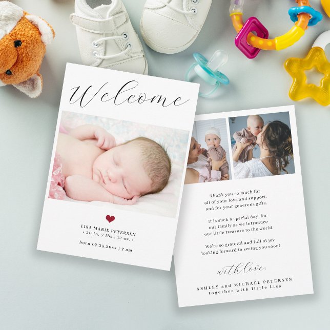 Faire-part Photo de bébé simple bienvenue chic écriture naiss (Créateur téléchargé)