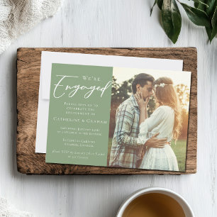 Faire-part Photo de couple vert sauge pour les fiançailles
