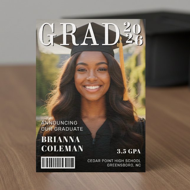 Faire-part Photo de couverture de magazine de remise de diplô (Magazine Cover Photo Graduation Announcement
)