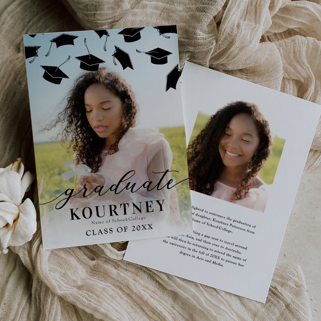 Faire-part Photo de diplômé moderne avec chapeau 2 Graduation (Créateur téléchargé)