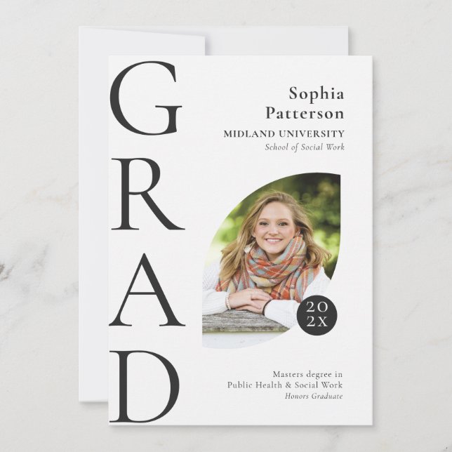 Faire-part Photo de fin d'études du collège noir blanc (Devant)