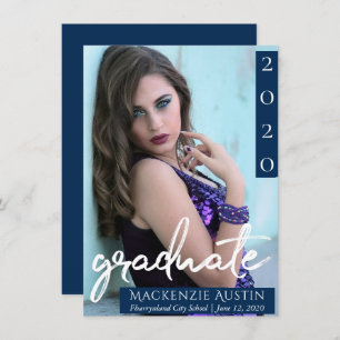 Faire-part Photo de fin d'études Marine Script Dark Blue Ke