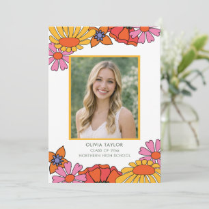 Faire-part Photo de fleurs orange rose groovy Graduation 2026