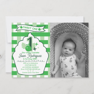 Faire-Part Photo de Gingham pour le Premier Annive