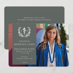 Faire-part Photo de graduation de l'infirmière autorisée vert