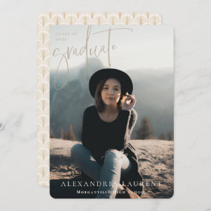 Faire-part Photo de Graduation de Portrait par script beige