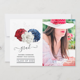 Faire-part Photo de graduation en fleurs rouge, blanc et bleu