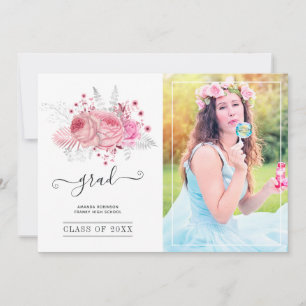 Faire-part Photo de graduation florale tropicale rose et arge