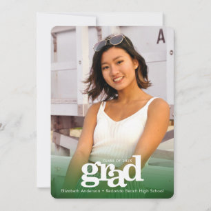 Faire-part Photo de graduation verte typographie moderne auda