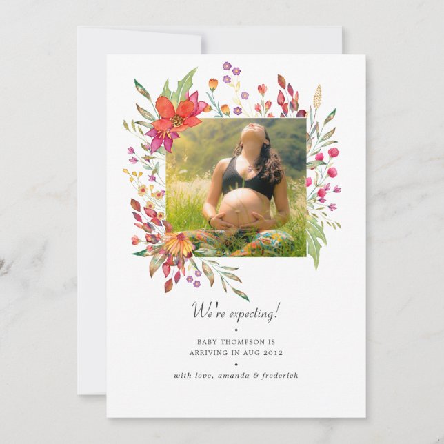 Faire-part Photo de grossesse Aquarelle Wildflower (Devant)