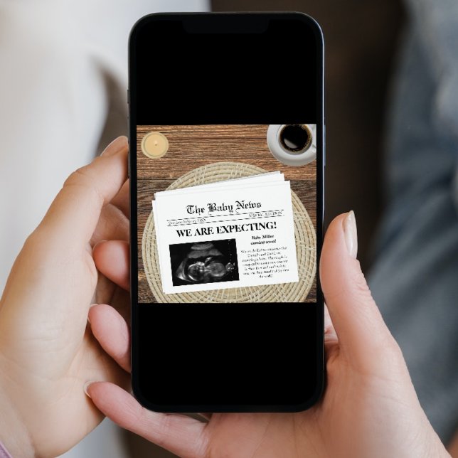 Faire-part Photo De Journal Nous Attendons La Grossesse (we are expecting newspaper style photo pregnancy announcement card ultrasound sonogram)