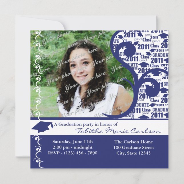 Faire-part Photo de la casquette de fin d'études 2011/ bleu m (Devant)
