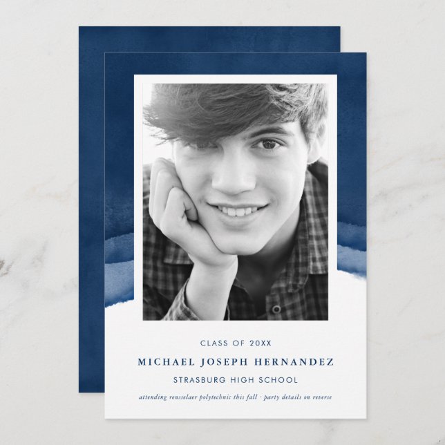 Faire-part photo de la graduation en aquarelle Ind (Devant / Derrière)