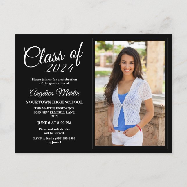 Faire-part photo de la graduation en noir blanc (Devant)