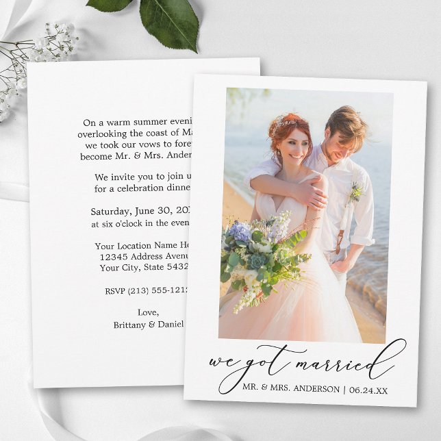 Faire-part Photo de l'après-fête de mariage de calligraphie m (Customize to change your personalized text style, size or color.)