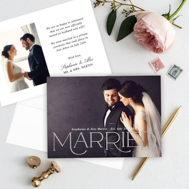 Faire-part Photo de mariage élégant en argent (Créateur téléchargé)