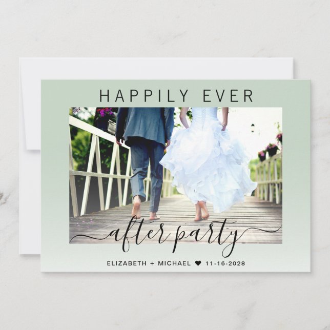 Faire-part Photo de mariage sage Happily Ever After Réception (Devant)