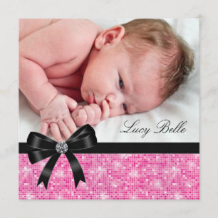 Faire-part Photo de naissance de bébé fille rose noir