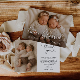 Faire-part Photo de naissance de jumeaux deux fois bénis