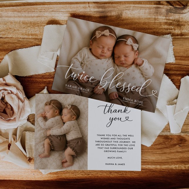Faire-part Photo de naissance de jumeaux deux fois bénis (Créateur téléchargé)