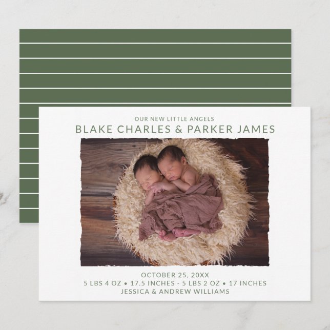Faire-part Photo de naissance de jumeaux garçons (Devant / Derrière)