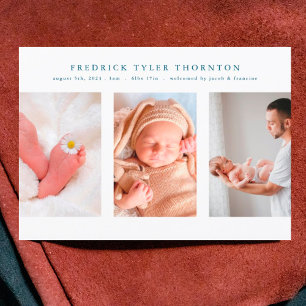 Faire-part photo de nouveau-né bleu collage bébé naissance