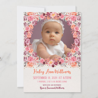 Faire-part Photo de nouveau-né de bébé fille au style bohème
