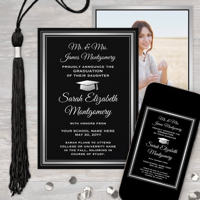 Faire-part Photo de Parents Graduation noir et blanc (Créateur téléchargé)