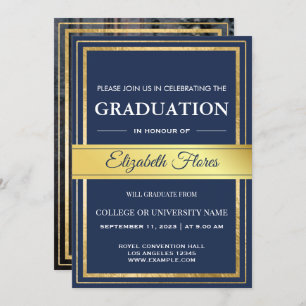 Faire-part Photo de Parents Navy Gold and White Graduation