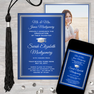 Faire-part Photo de Parents Royal Blue and White Graduation