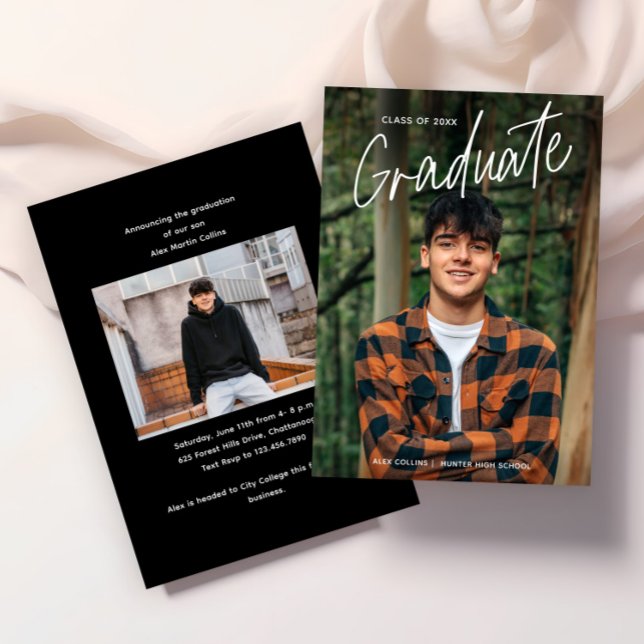 Faire-part Photo de remise de diplôme avec écriture manuscrit (Modern Handwritten Photo Graduation Announcements.)