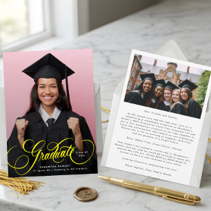 Faire-part Photo de remise de diplôme avec lettrage jaune mod