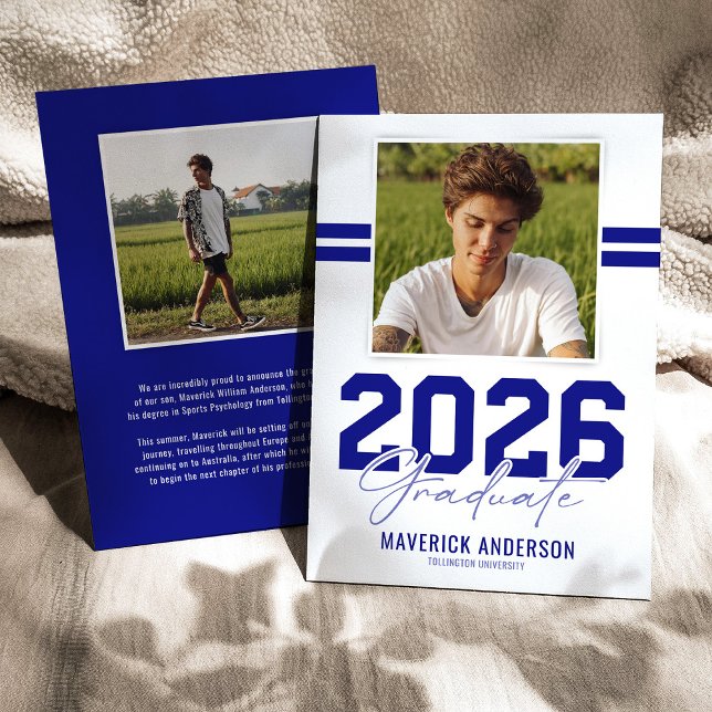 Faire-part Photo de remise de diplôme masculine moderne bleue (Créateur téléchargé)