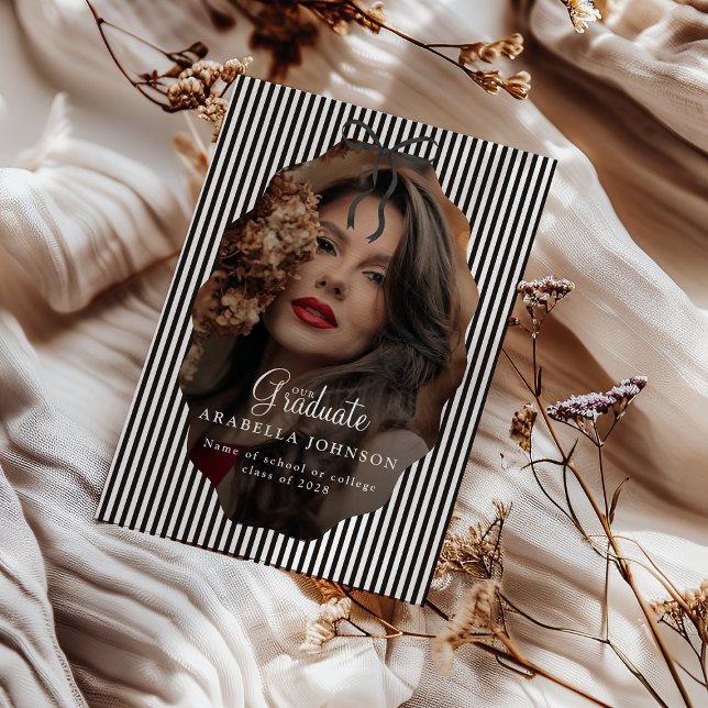 Faire-part Photo de remise de diplôme noir à rayures fines et (Créateur téléchargé)