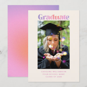Faire-part Photo de remise de diplôme rétro tendance rose vio